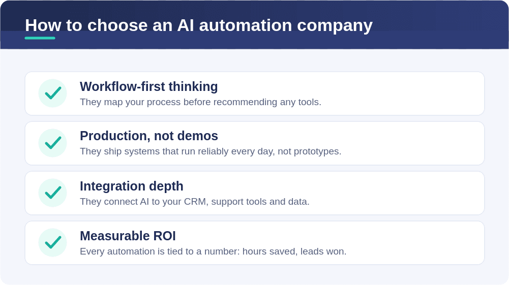 How to choose an AI automation company checklist